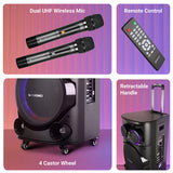 Zebronics GINOX Plus 160W DJ Party Trolley Speaker | Karaoke, BT v5.0, 2 Wireless Mics, RGB LED
