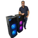 BASS MASTER D12 Hard duty professional multimedia DJ party loudspeaker system with 2 wireless MIC music system . 400 W RMS | Karaoke | compatible BT USB AUX
