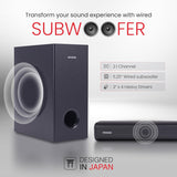 Aiwa AW-SSB180 soundbar featuring a 5.25-inch wired subwoofer and four 2-inch drivers