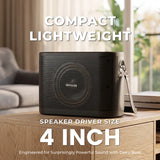 Front view of AIWA Nano Blast AW-SSB140 black wireless speaker with carry strap