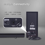 Aiwa AW-SSB180 soundbar connectivity options including Bluetooth, USB, HDMI, optical and AUX