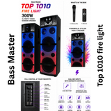Bass Master TOP 1010 Fire Light 300W DJ Party Tower Speaker Pair with Dual 10-Inch Woofers, Bluetooth, USB, AUX, Karaoke & Wireless Mic