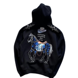 Black Artistic Horse Print Hoodie for Men – Premium Streetwear with Quote Design