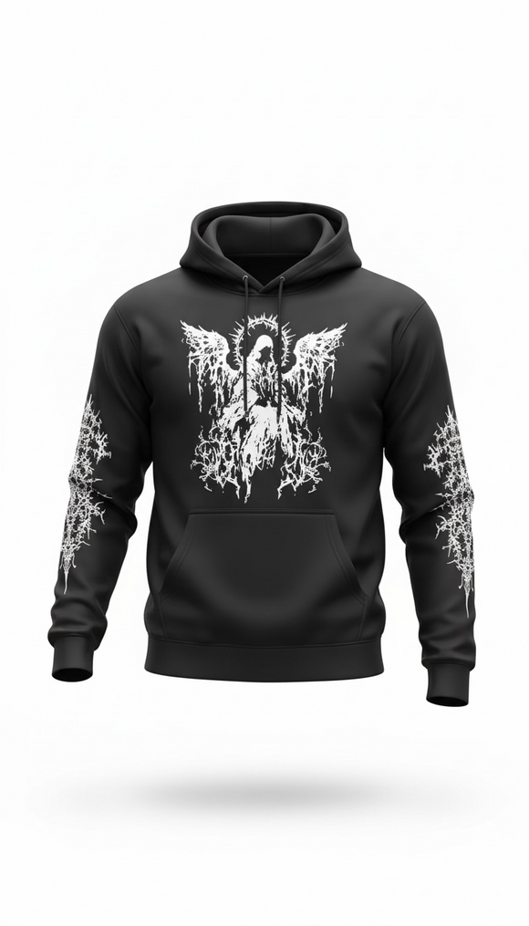 Ami Bolchi Black Gothic Angel Print Hoodie for Men – Premium
