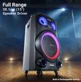 Zebronics Ginox Pro 240W RMS 15-Inch DJ & Karaoke trolley Speaker | Powerful Sound with UHF Mic & Reverb Effect