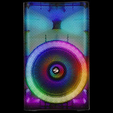 Zebronics Glow Box 15A front view featuring colorful RGB LED lighting, black metal grille, and 15-inch full-range speaker driver.