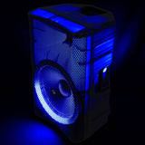 Zebronics Glow Box 15A portable party speaker with blue RGB LED lighting, black cabinet, and large 15-inch speaker driver.