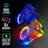Zebronics Glow Box 15A 15-inch party speaker with colorful RGB LED lights, wireless microphone, and remote control.