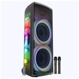 ZEBRONICS Glow Box 15B 440W RMS party trolley speaker with dual 15-inch drivers, RGB lights and dual UHF wireless microphones