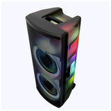 Top angled view of ZEBRONICS Glow Box 15B portable party speaker with translucent RGB body and carry handle