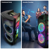 ZEBRONICS Glow Box 15B karaoke party speaker with translucent RGB body and dual wireless microphone support