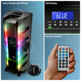 Back view of ZEBRONICS Glow Box 15B trolley speaker with wheels, carry handle, LED display and remote control