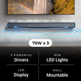 Zebronics Juke Bar 9550 Pro soundbar with three 75W drivers RGB LED lights LED display and wall mountable design