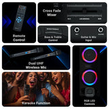 ZEBRONICS New Launch Knock Party DJ Speaker, 230W, Karaoke, Dual Wireless UHF Mic, Dual Bluetooth & USB, Guitar Input, Mic, Aux, A/B Cross Fader, RGB LED, Dual 20.32cm Full Range Drivers
