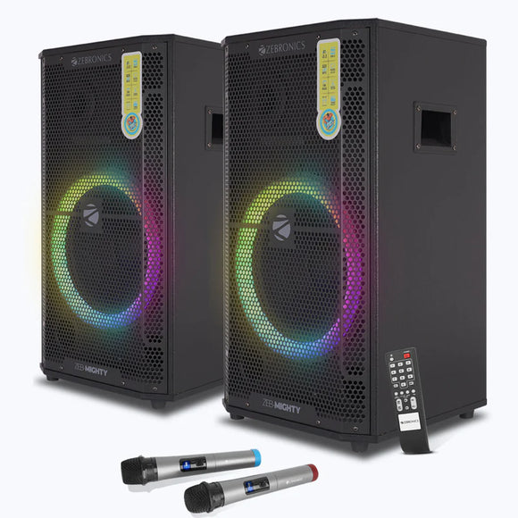 ZEBRONICS Zeb-Mighty with led light 210 W RMS Dj Speaker with 2 wireless UHF MIC  Karaoke | BT | USB | AUX