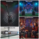 Zebronics Sound Beam 100 professional DJ Speaker 800W | Bluetooth, TWS, UHF Mics, Karaoke