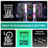 ZEBRONICS VOX DJ Party Bluetooth Speaker, 220W, Upto 10h Playback, Karaoke, BT v5.3 | TWS | USB | 2X Mic Input | Aux | SD | FM, Multicolor LED, 2 x 12 Drivers, Dual UHF Wireless Mic